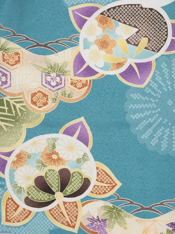 七五三レンタル(3歳男児被布)O230 オフ白 水色ぼかし×ブルーグリーン松橘