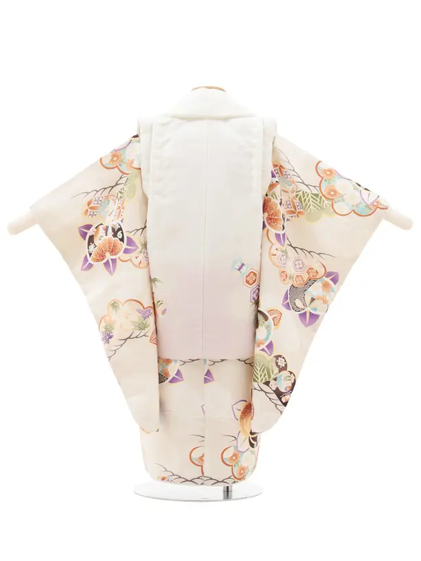 七五三レンタル(3歳男児被布)O232 オフ白 薄パープルぼかし×ベージュ松橘