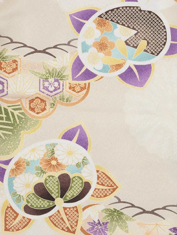 七五三レンタル(3歳男児被布)O232 オフ白 薄パープルぼかし×ベージュ松橘