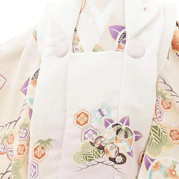 七五三レンタル(3歳男児被布)O232 オフ白 薄パープルぼかし×ベージュ松橘