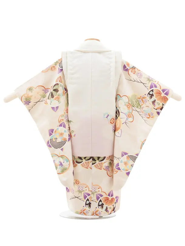 七五三レンタル(3歳男児被布)O233 オフ白 薄パープルぼかし×ベージュ松橘