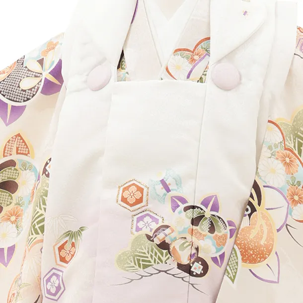 七五三レンタル(3歳男児被布)O233 オフ白 薄パープルぼかし×ベージュ松橘