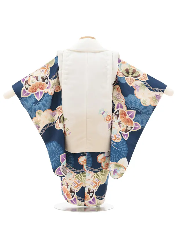 七五三レンタル(2歳男児被布)O235 オフ白ぼかし×紺 松橘