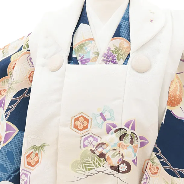 七五三レンタル(2歳男児被布)O235 オフ白ぼかし×紺 松橘