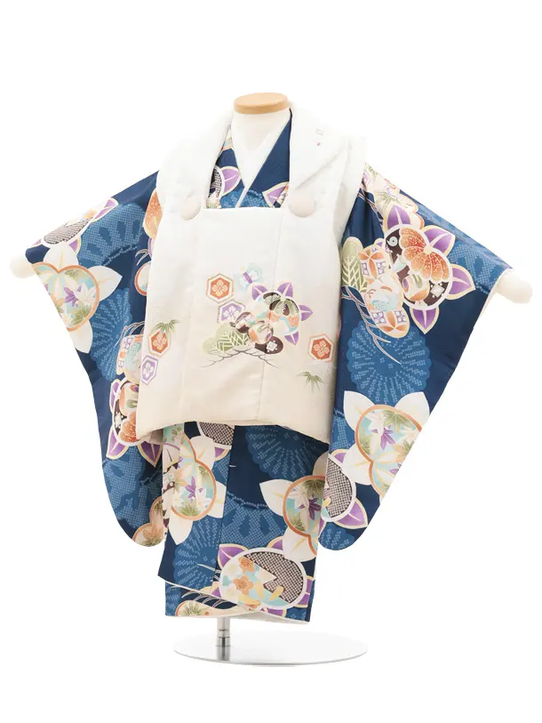 七五三レンタル(2歳男児被布)O237 オフ白ぼかし×紺 松橘