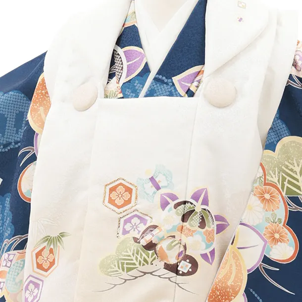 七五三レンタル(2歳男児被布)O237 オフ白ぼかし×紺 松橘