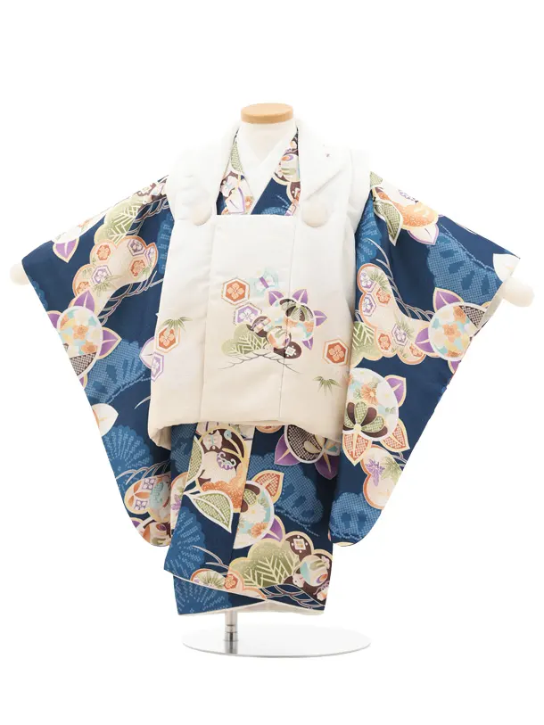 七五三レンタル(2歳男児被布)O238 オフ白ぼかし×紺 松橘