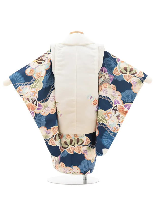 七五三レンタル(2歳男児被布)O238 オフ白ぼかし×紺 松橘