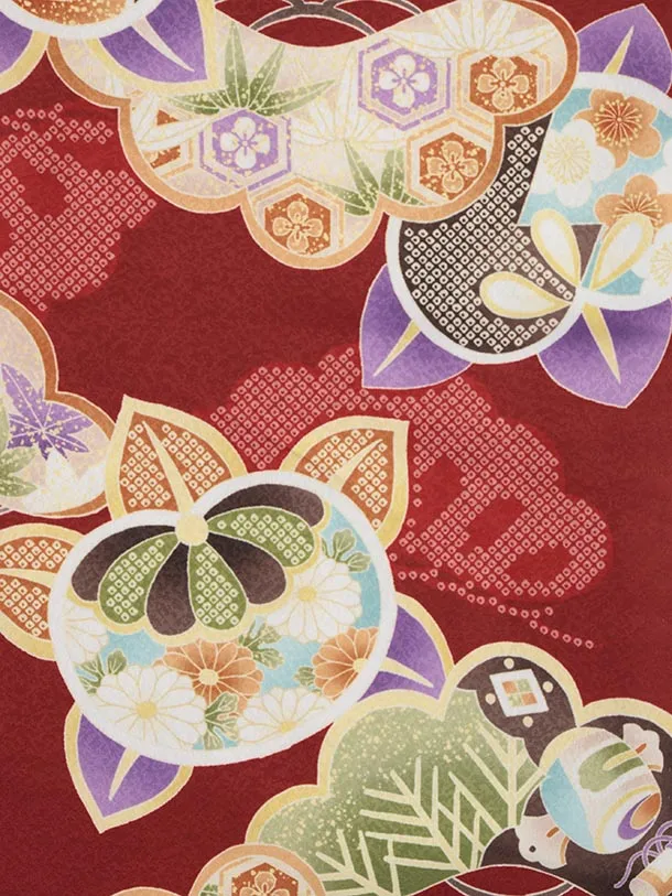 七五三レンタル(2歳男児被布)O239 オフ白赤ぼかし×赤 松橘