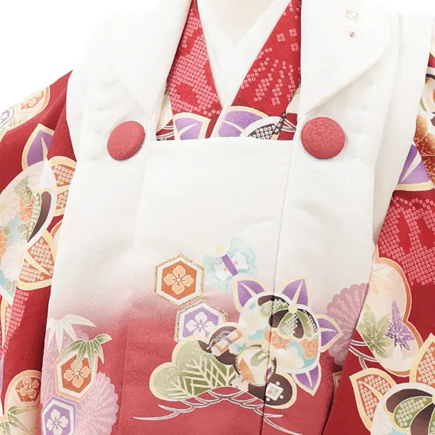 七五三レンタル(2歳男児被布)O239 オフ白赤ぼかし×赤 松橘