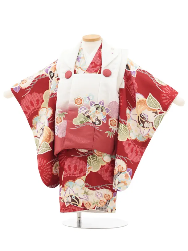 七五三レンタル(2歳男児被布)O240 オフ白赤ぼかし×赤 松橘