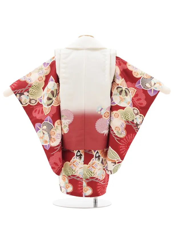 七五三レンタル(2歳男児被布)O240 オフ白赤ぼかし×赤 松橘