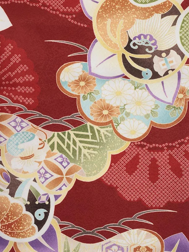 七五三レンタル(2歳男児被布)O240 オフ白赤ぼかし×赤 松橘