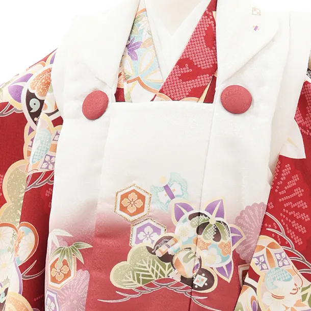 七五三レンタル(2歳男児被布)O240 オフ白赤ぼかし×赤 松橘