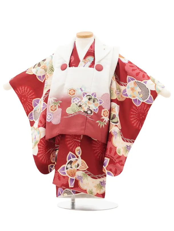 七五三レンタル(2歳男児被布)O241 オフ白赤ぼかし×赤 松橘