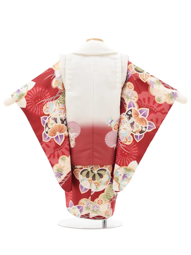 七五三レンタル(2歳男児被布)O241 オフ白赤ぼかし×赤 松橘