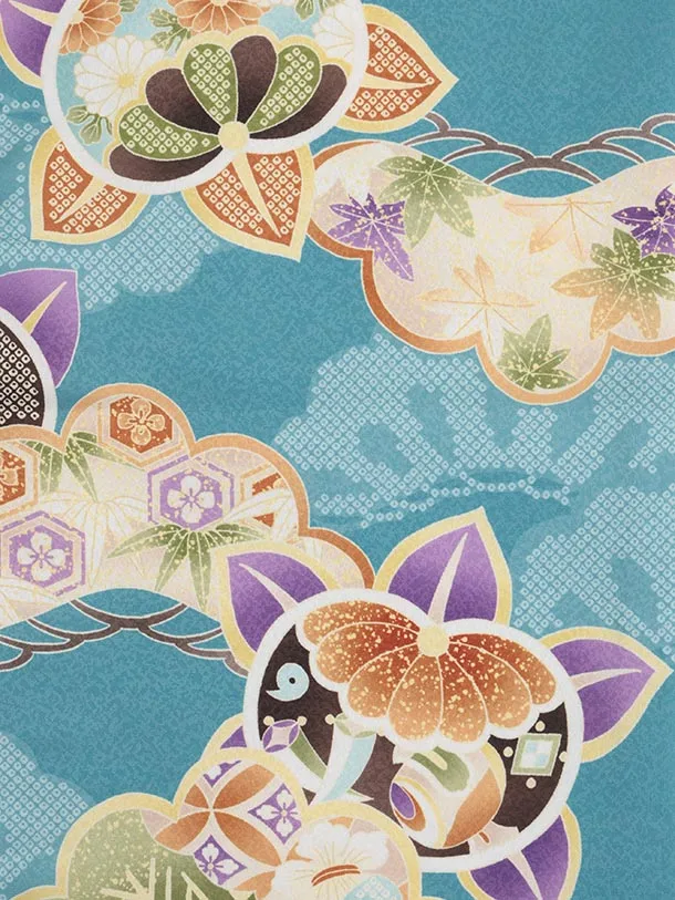 七五三レンタル(2歳男児被布)O244 オフ白 水色ぼかし×ブルーグリーン 松橘