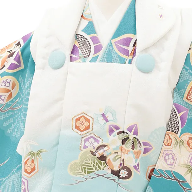 七五三レンタル(2歳男児被布)O244 オフ白 水色ぼかし×ブルーグリーン 松橘