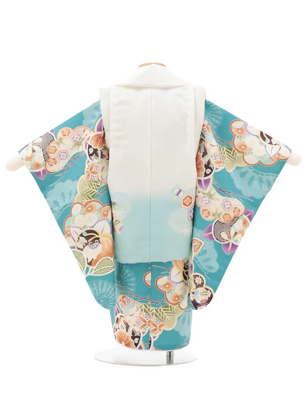 七五三レンタル(2歳男児被布)O246 オフ白 水色ぼかし×ブルーグリーン 松橘