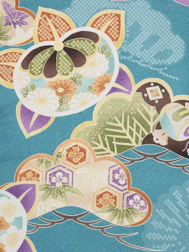 七五三レンタル(2歳男児被布)O246 オフ白 水色ぼかし×ブルーグリーン 松橘