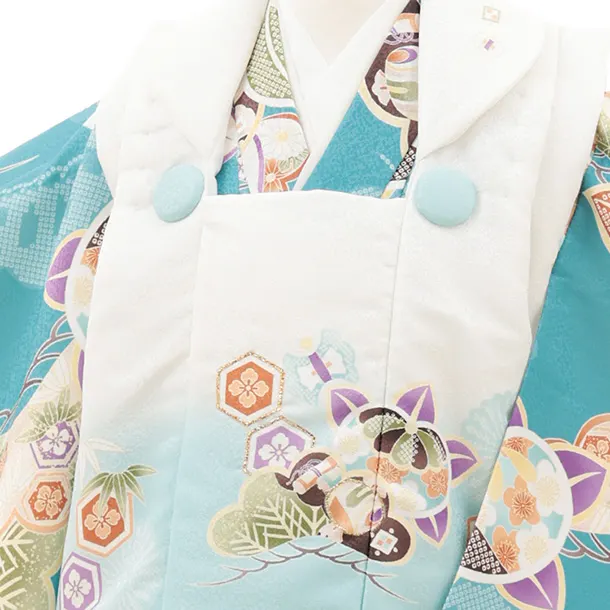 七五三レンタル(2歳男児被布)O246 オフ白 水色ぼかし×ブルーグリーン 松橘