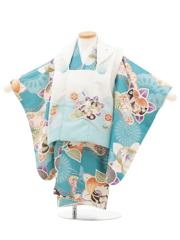 七五三レンタル(2歳男児被布)O247 オフ白 水色ぼかし×ブルーグリーン 松橘