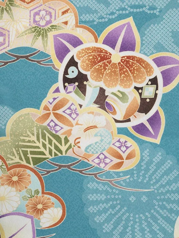 七五三レンタル(2歳男児被布)O247 オフ白 水色ぼかし×ブルーグリーン 松橘