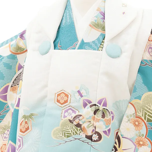 七五三レンタル(2歳男児被布)O247 オフ白 水色ぼかし×ブルーグリーン 松橘