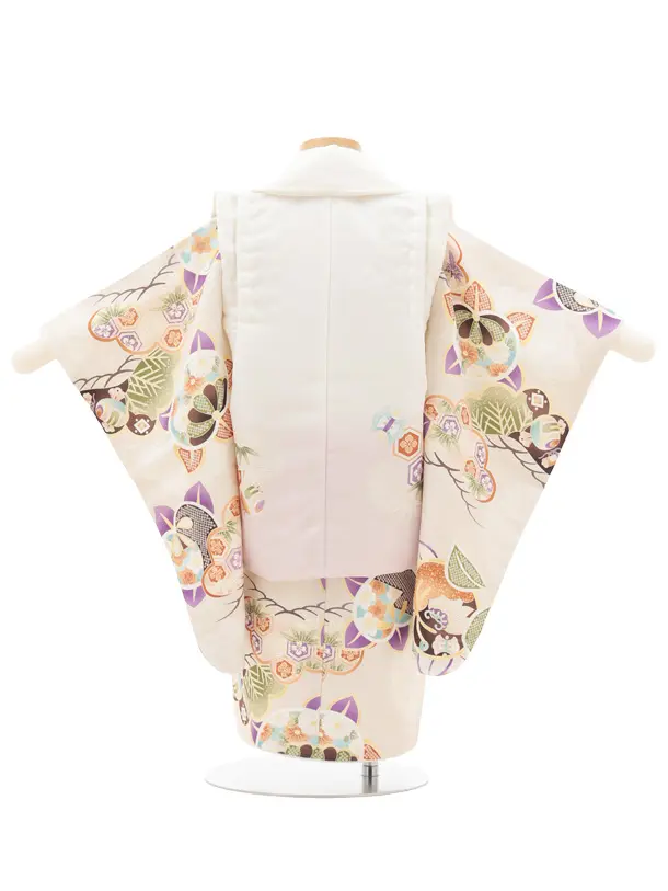 七五三レンタル(2歳男児被布)O250 オフ白 薄パープルぼかし×ベージュ松橘