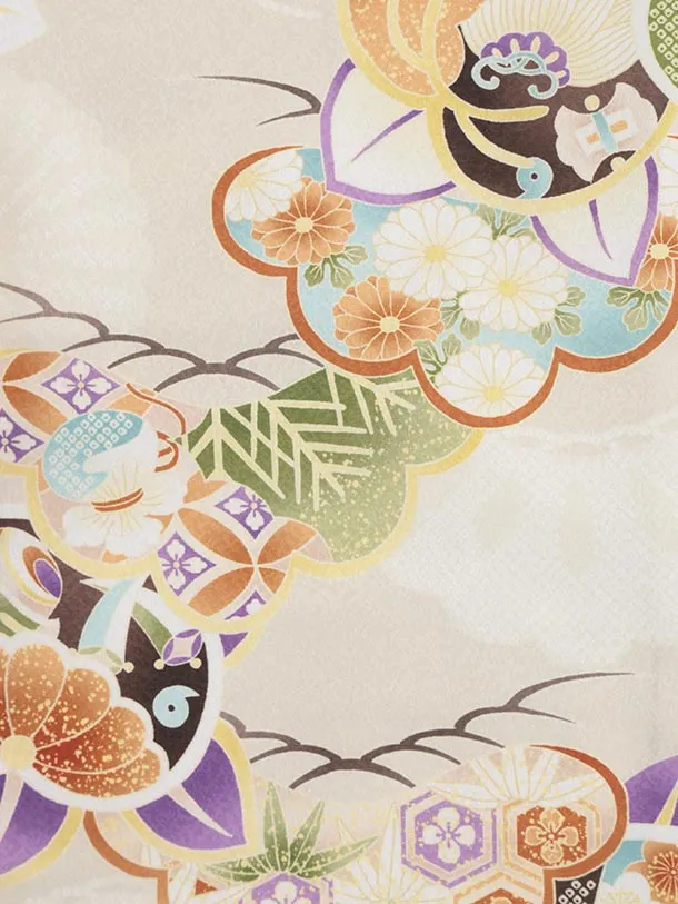 七五三レンタル(2歳男児被布)O250 オフ白 薄パープルぼかし×ベージュ松橘