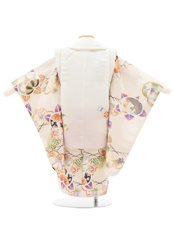 七五三レンタル(2歳男児被布)O252 オフ白 薄パープルぼかし×ベージュ松橘