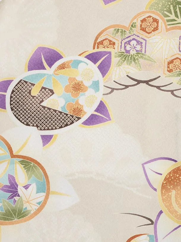 七五三レンタル(2歳男児被布)O252 オフ白 薄パープルぼかし×ベージュ松橘