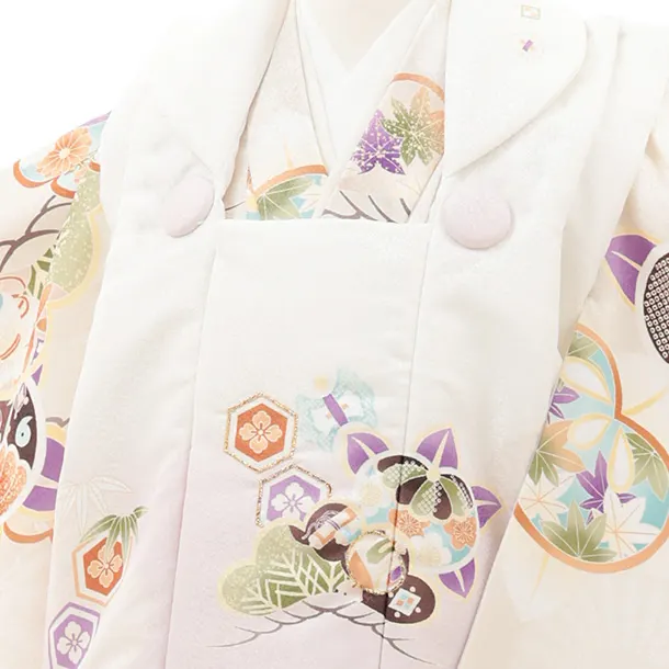 七五三レンタル(2歳男児被布)O252 オフ白 薄パープルぼかし×ベージュ松橘