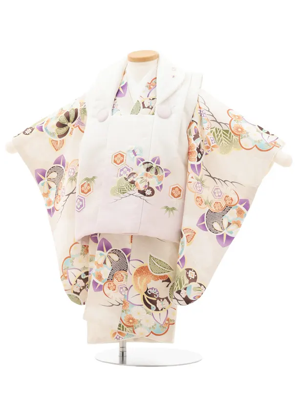 七五三レンタル(2歳男児被布)O253 オフ白 薄パープルぼかし×ベージュ松橘