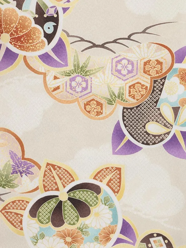 七五三レンタル(2歳男児被布)O253 オフ白 薄パープルぼかし×ベージュ松橘