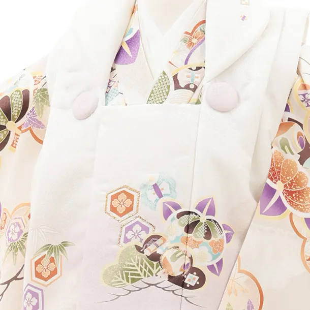 七五三レンタル(2歳男児被布)O253 オフ白 薄パープルぼかし×ベージュ松橘