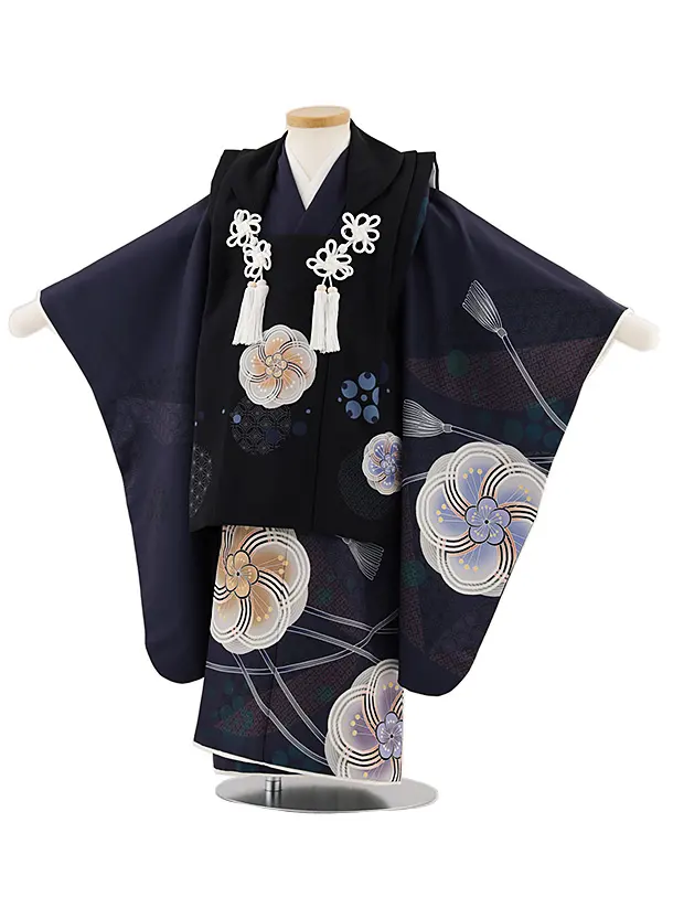 七五三レンタル(3歳男児被布)W451 黒×パープルねじり梅