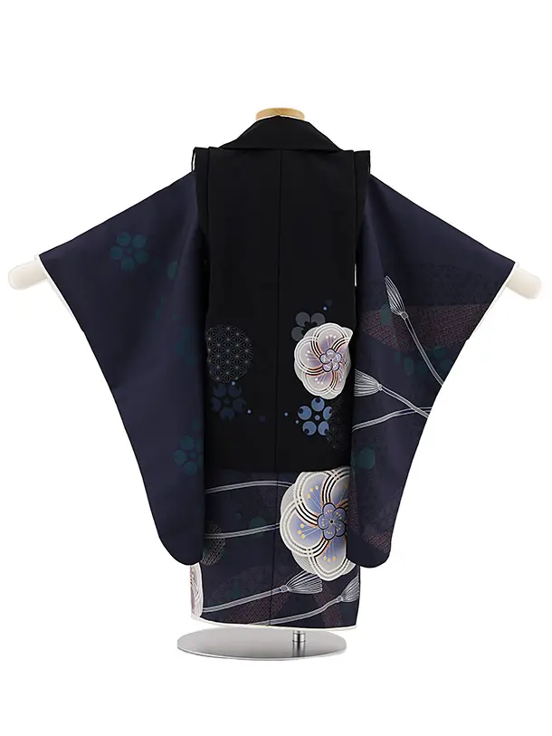 七五三レンタル(3歳男児被布)W451 黒×パープルねじり梅