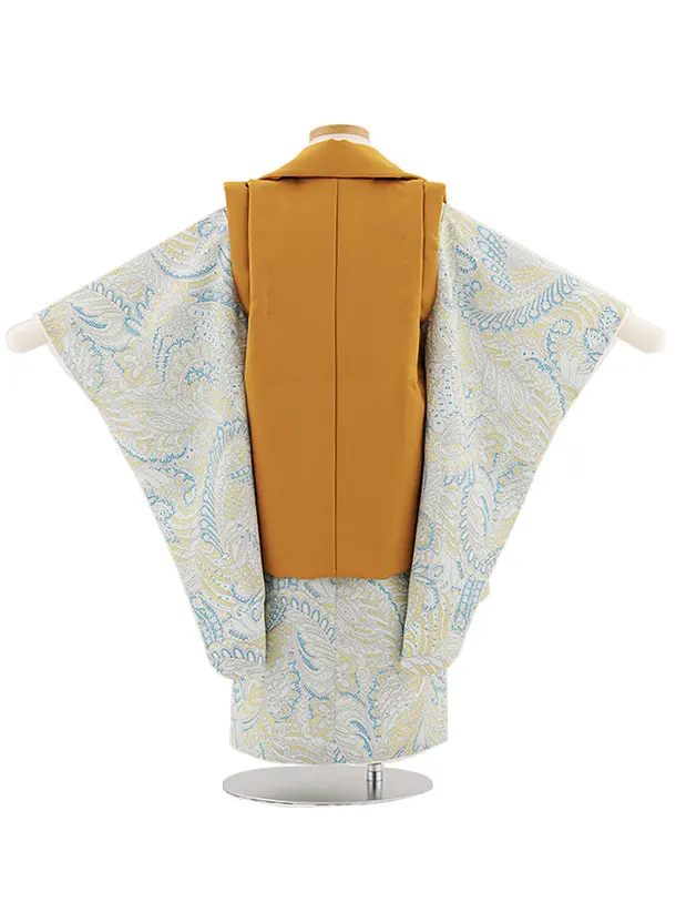 七五三レンタル(3歳男児被布)W461 キャメルブラウン×水色変わり柄