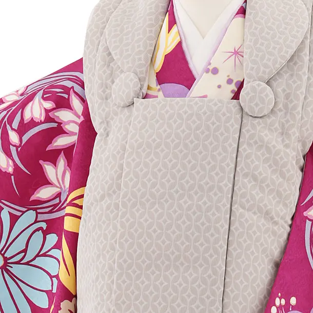 七五三レンタル(3歳男児被布)W463 グレージュ七宝×チェリーピンク梅菊