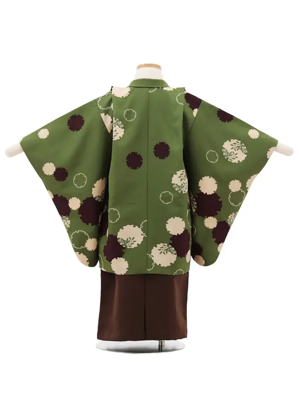 かんたん(3.4歳男児袴)W472 ラフィネココ グリーン雪輪×ブラウン