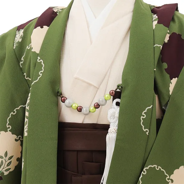 かんたん(3.4歳男児袴)W472 ラフィネココ グリーン雪輪×ブラウン