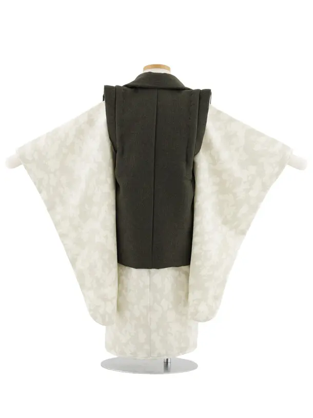 七五三レンタル(3歳男児被布)W476 グリーン×グレージュ変わり柄