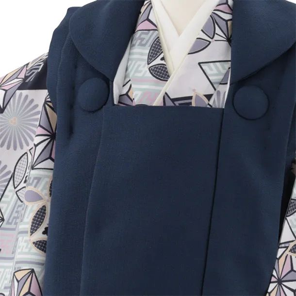 七五三レンタル(3歳男児被布)W482 紺×ベージュ七宝変わり柄