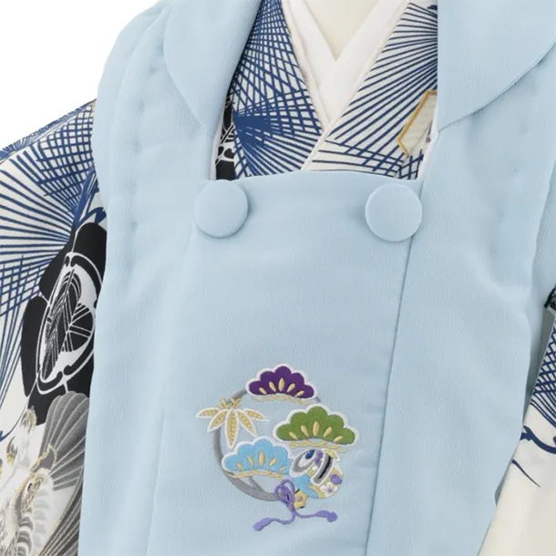 七五三レンタル(3歳男児被布)W512 小町kids 水色刺繍×鷹に家紋
