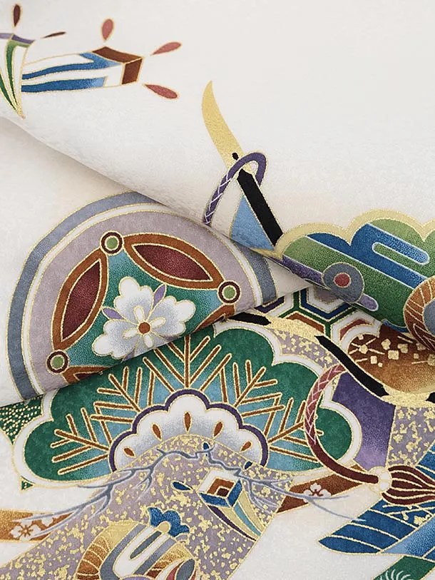 七五三レンタル(3歳男児被布)W548【正絹】青地刺繍兜×白地吉祥文様