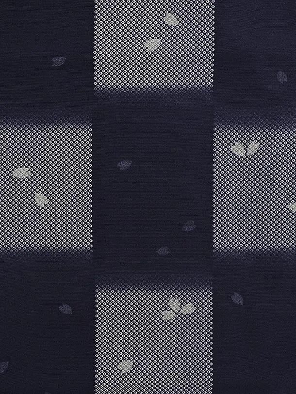 七五三(3歳男児被布)W549【正絹】ブルーグレー刺繍小槌×紺地変わり市松