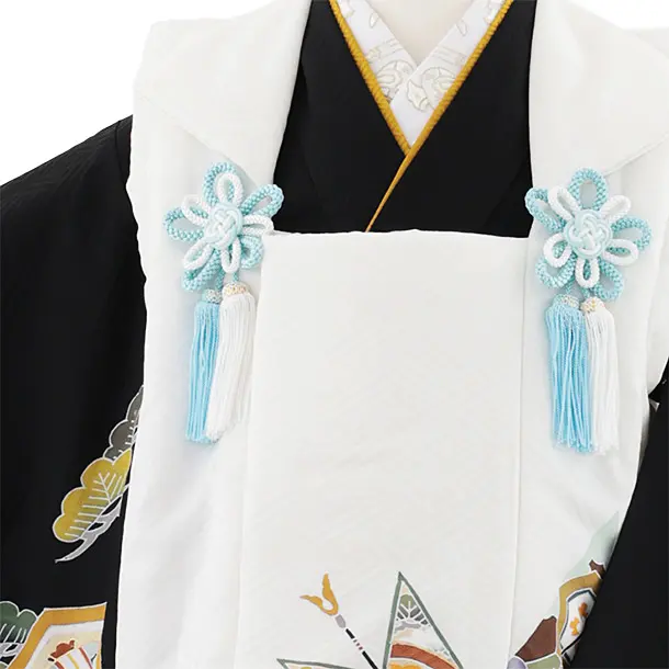 七五三レンタル(3歳男児被布)W553【正絹】白地矢羽根×黒地 吉祥文様