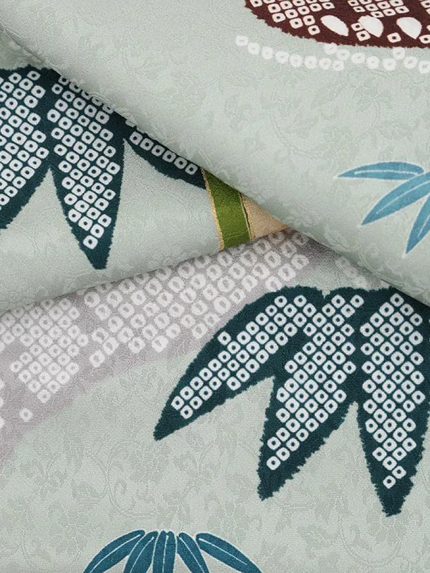 七五三(3歳男児被布)W576【正絹】水色金コマ刺繍宝尽くし×ヒワ吉祥文様