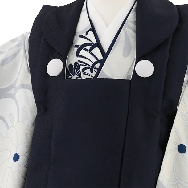 七五三レンタル(3歳男児被布)W579 紺×グレージュねじり梅菊